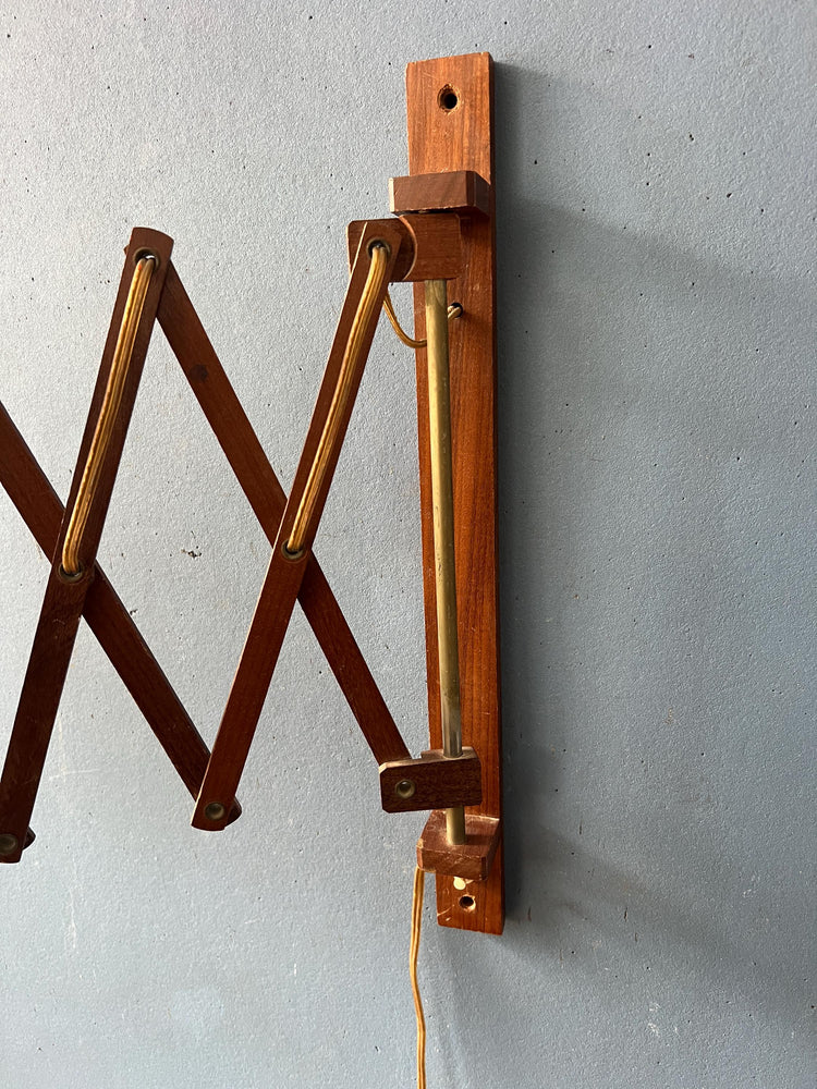 Mid Century Teak Wood Danish Wall Lamp with Glass Shade