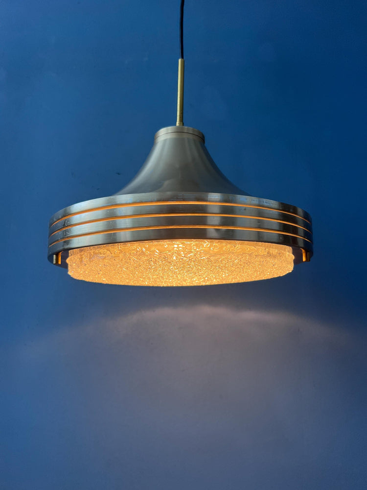 Mid Century Brushed Aluminium Crystal Glass Pendant Light