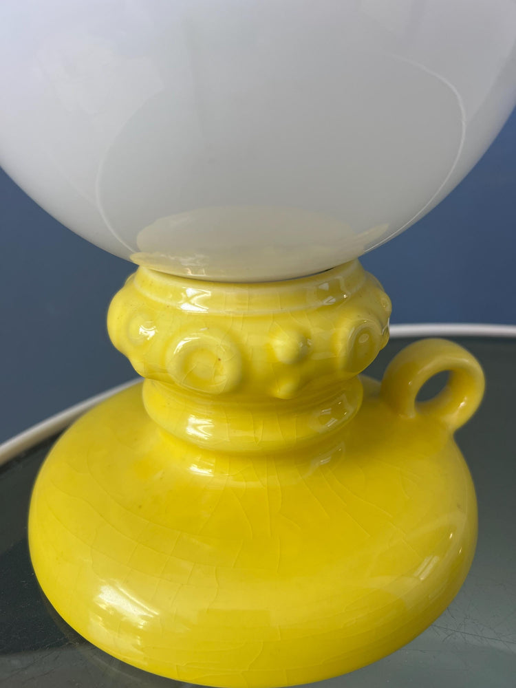 Yellow West Germany Ceramic Table Lamp with Glass Shade