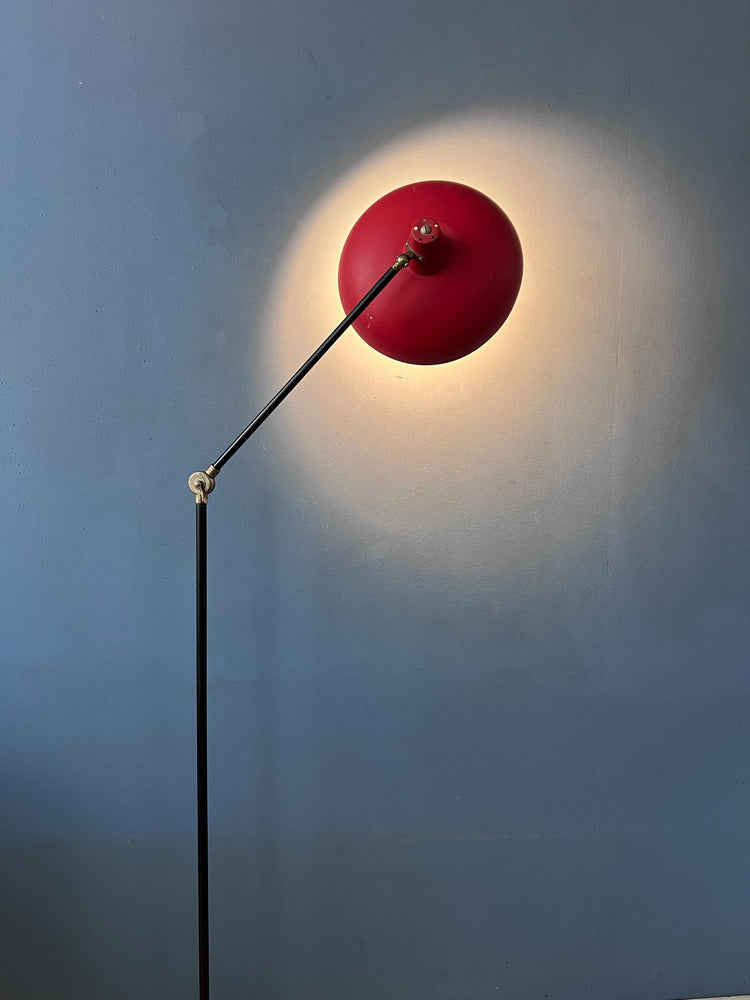 Vintage Red Anvia Floor Lamp by J.J.M. Hoogervorst, Adjustable Metal Lamp