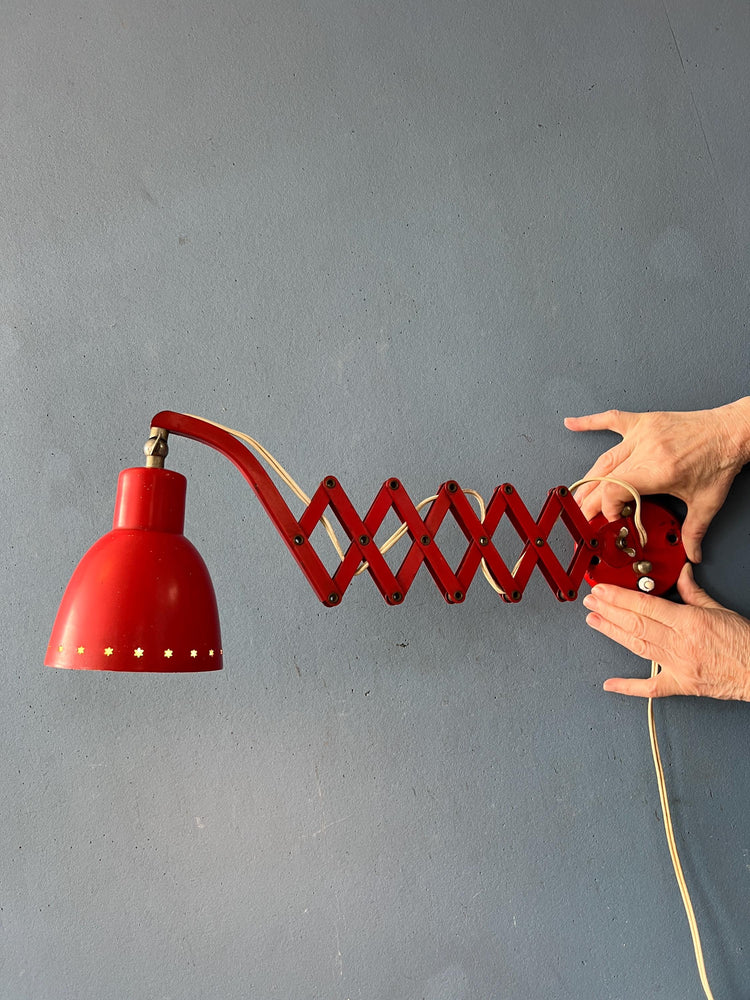 Mid Century Red Hala Vintage Scissor Wall Lamp
