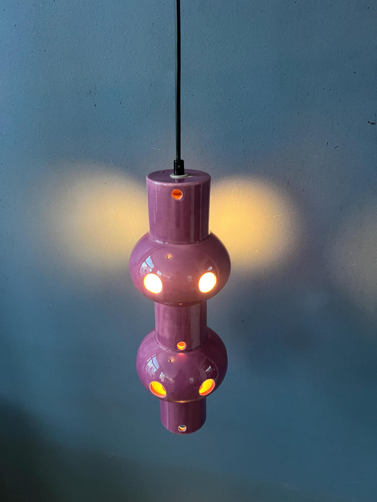 Vintage Pink Purple West Germany Ceramic Pendant Lamp