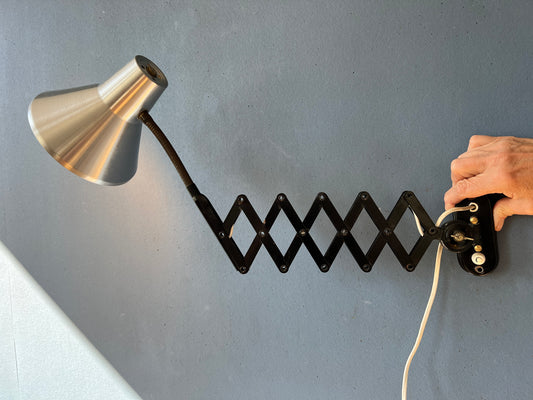Mid Century Black and Silver Scissor Wall Lamp
