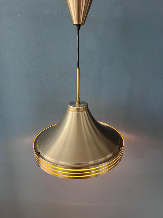 Mid Century Brushed Aluminium Crystal Glass Pendant Light