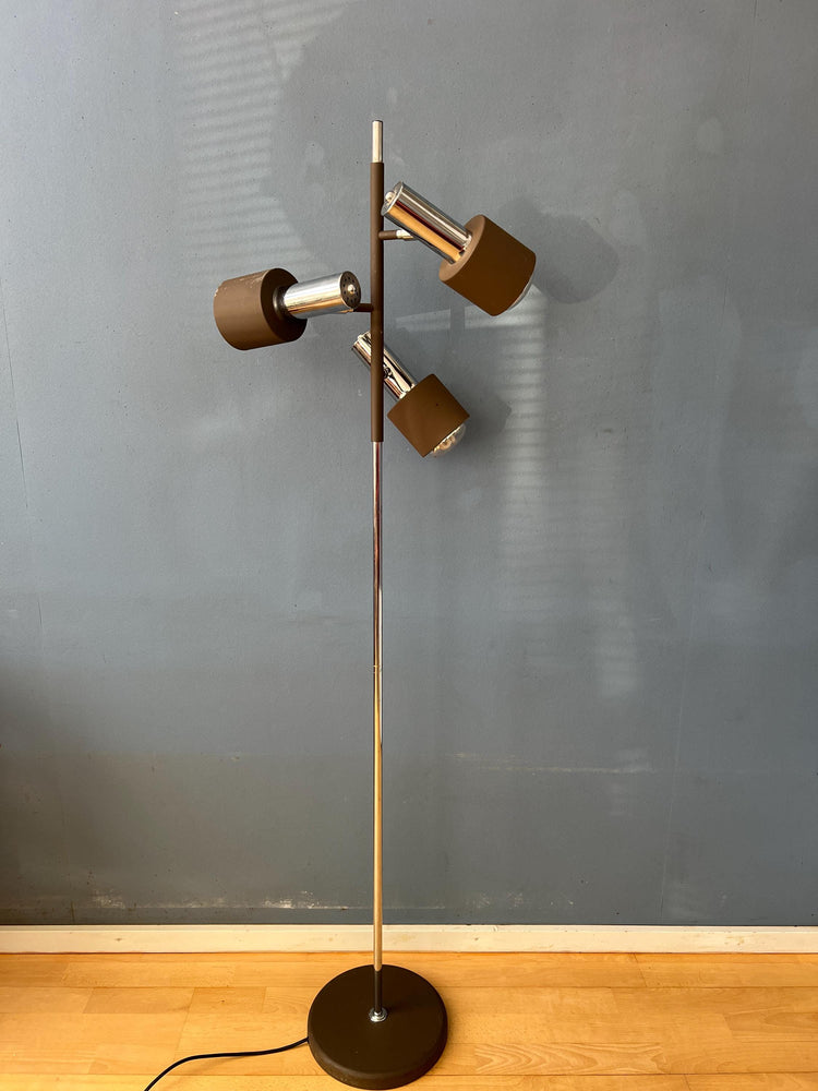 Vintage Brown and Chrome Dijkstra Space Age Floor Lamp