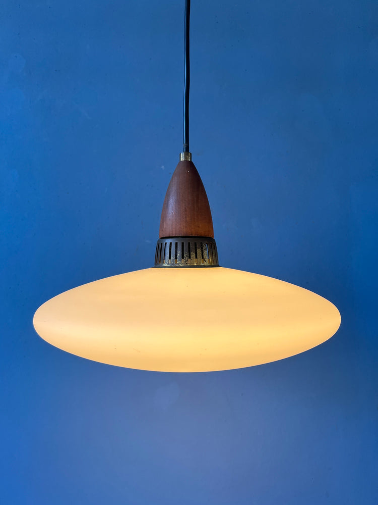 Milk Glass Pendant Light - Philips Style Light Fixture - Louis Kalff - Opaline Glass Lamp