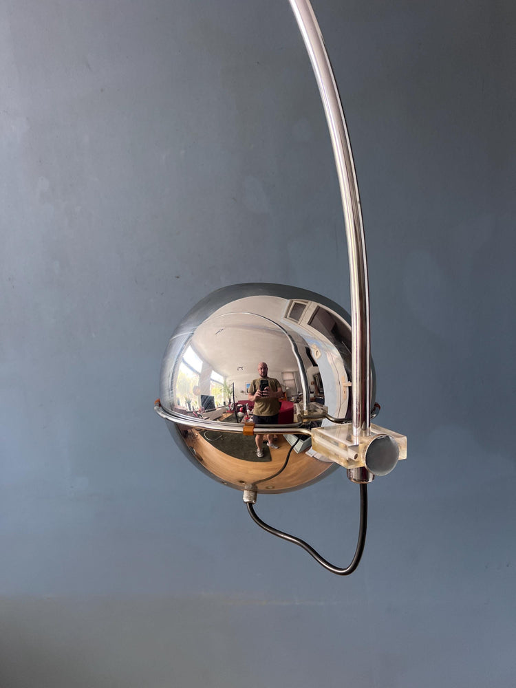 Vintage GEPO Chrome Space Age Arc Floor Lamp with Adjustable Eyeball Shade