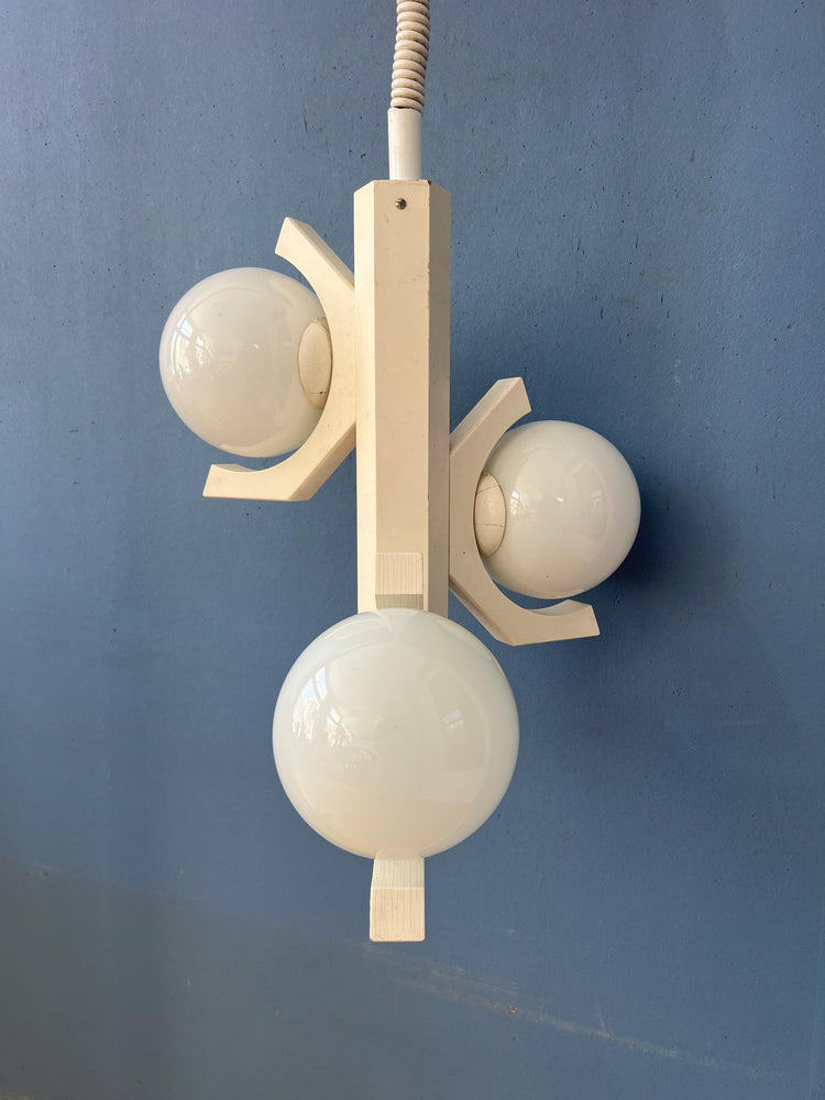 Mid Century White Bony Design Pendant Lamp with Opaline Glass Shades