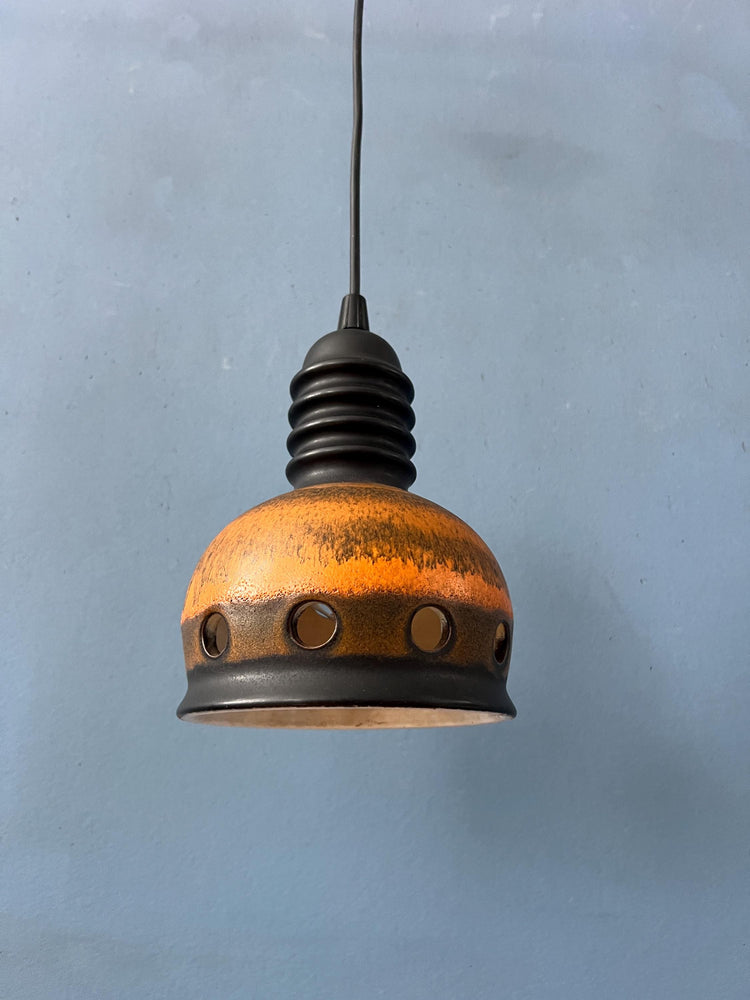 Brown Mid Century West Germany Ceramic Pendant Lamp