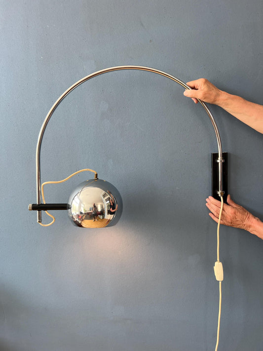Chrome Eyeball Space Age Arc Wall Lamp by Herda