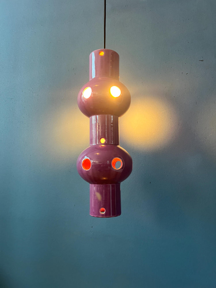 Vintage Pink Purple West Germany Ceramic Pendant Lamp