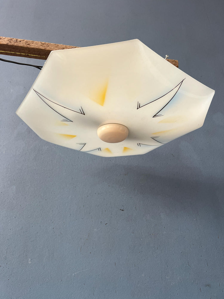Vintage Mid Century Flush Mount Glass Ceiling Lamp