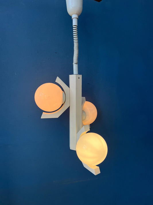 Mid Century White Bony Design Pendant Lamp with Opaline Glass Shades