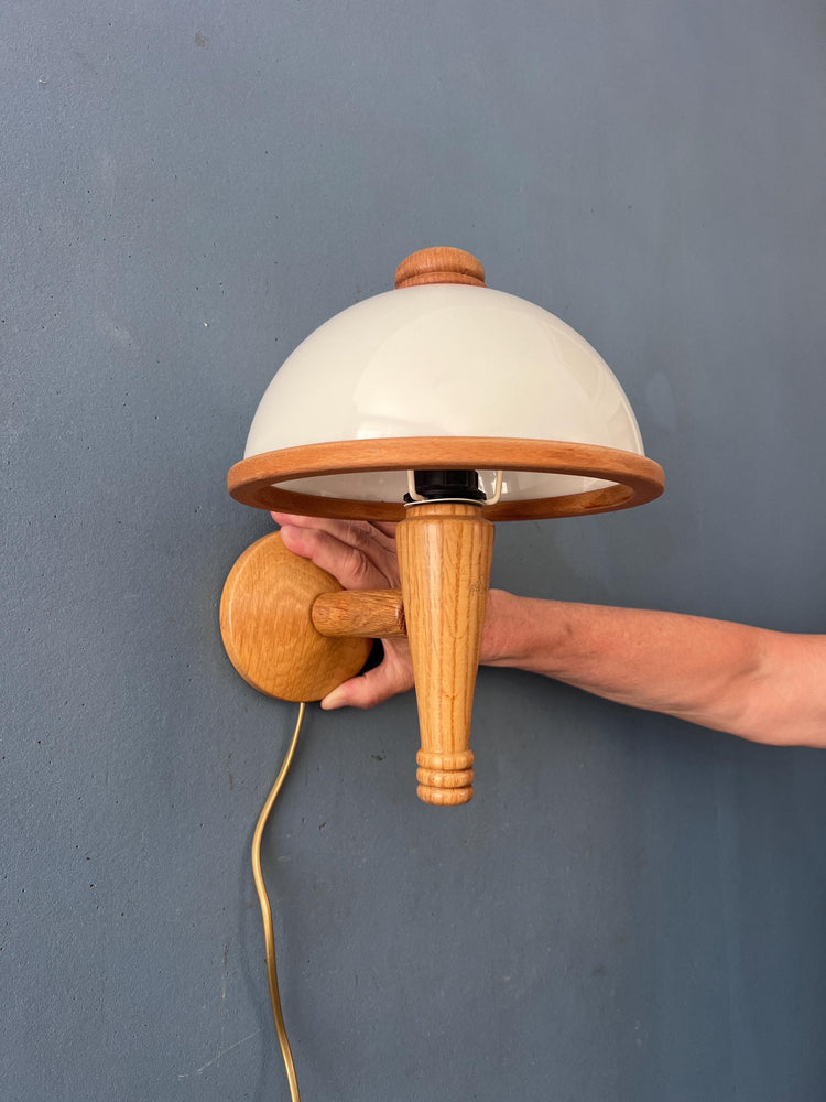 Vintage Steinhauer Wall Lamp Mid Century Adjustable Wooden Arm Plexiglass Light