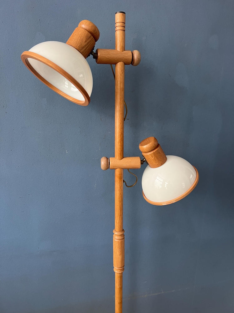 Mid Century Modern Wooden Mushroom Floor Lamp, Vintage Steinhauer Space Age Lighting