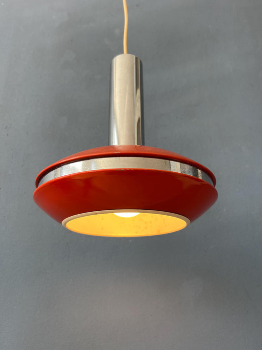 Small Red and Chrome Space Age Pendant Lamp