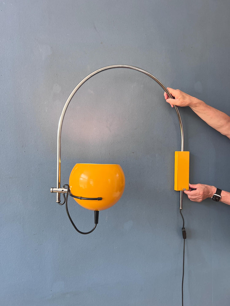 Vintage Yellow Herda Mid Century Arc Eyeball Wall Lamp