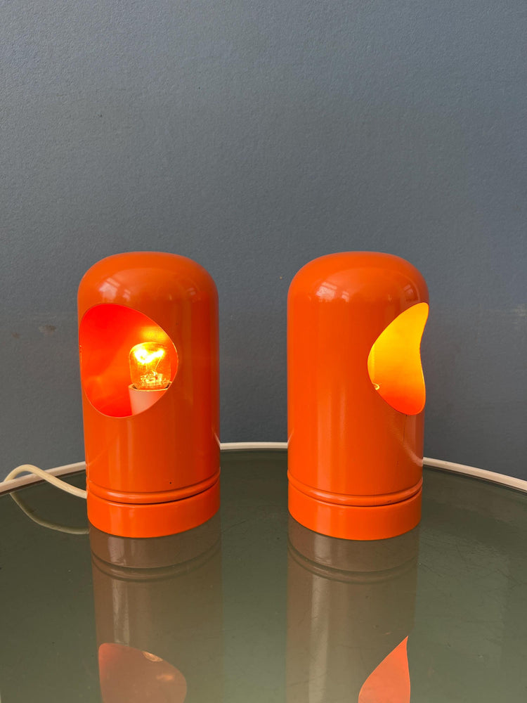 Set (2) of Vintage Orange Table Lamps in Selene Lightolier Style