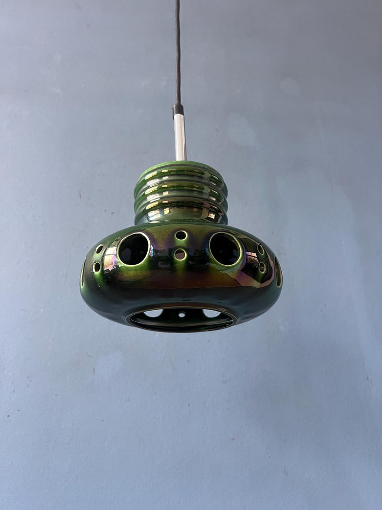 Mid Century Green Ceramic Pendant Light - West Germany Hanging Lamp