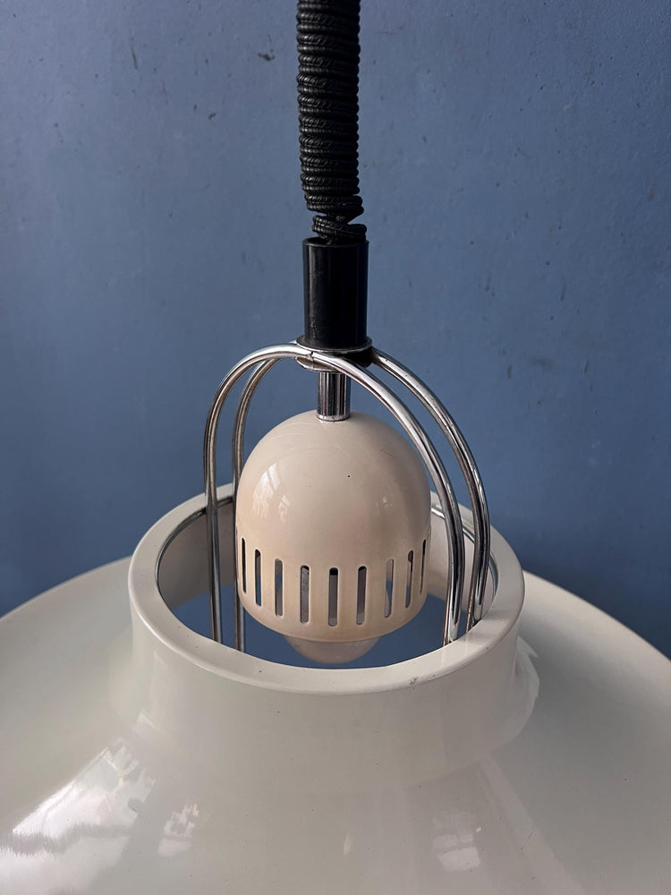 Vintage Dijkstra Pendant Lamp White & Chrome - Mid Century Modern Light Fixture