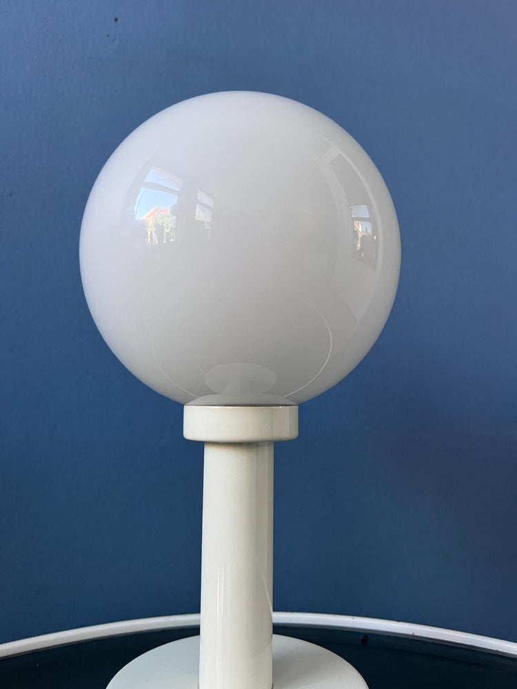 Vintage White Space Age Opaline Glass Table Lamp | Mid Century Light
