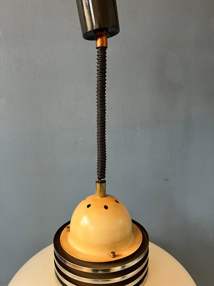 White Space Age Pendant Lamp with Plexiglass Shade and Chrome Top Cap