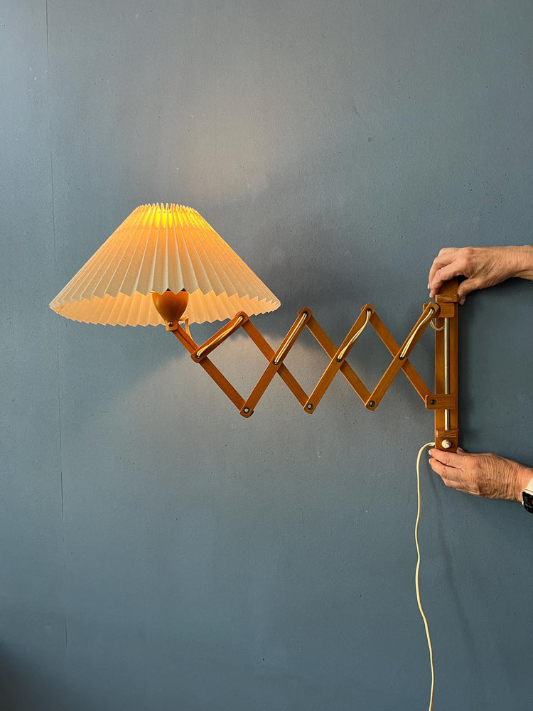 Pleated Shade Vintage Wooden Scissor Wall Lamp