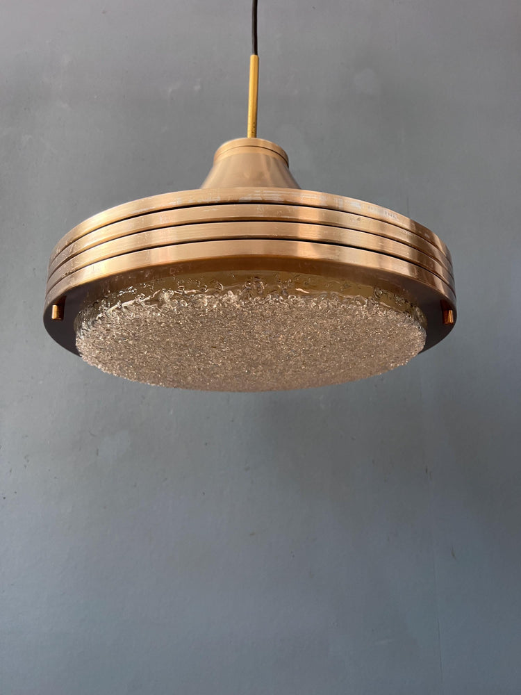 Mid Century Brushed Aluminium Crystal Glass Pendant Light