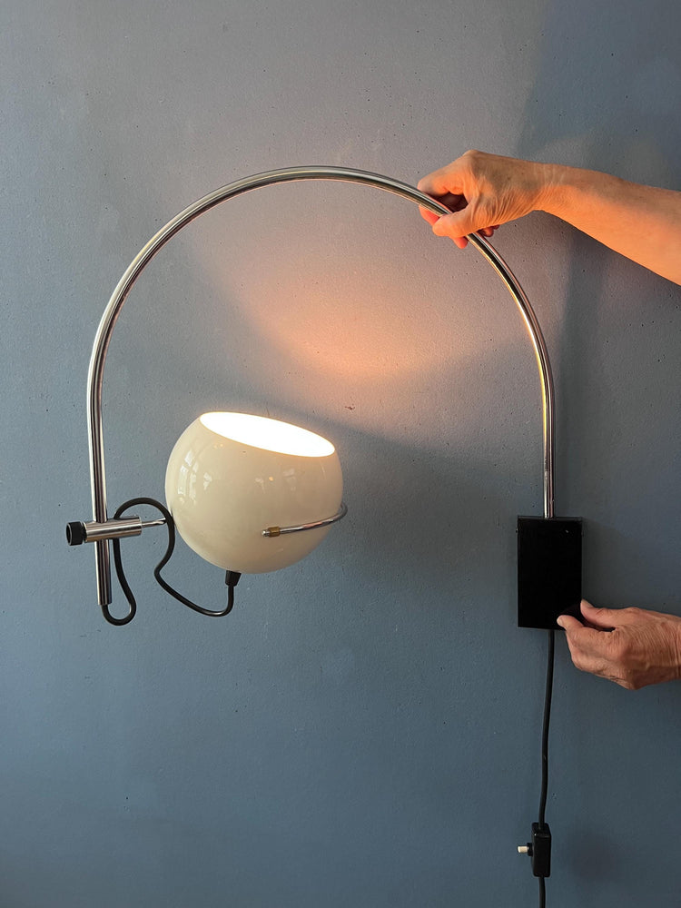 Vintage GEPO Arc Wall Lamp in White Metal, Mid Century Modern Space Age Lighting