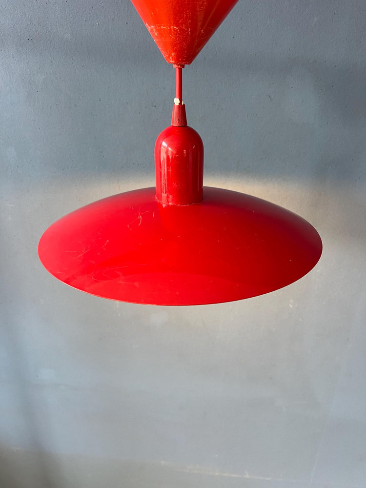 Small Vintage Red Metal Space Age Pendant Lamp