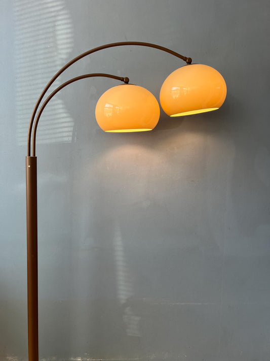 Vintage Brown Dijkstra Double Arc Mushroom Floor Lamp