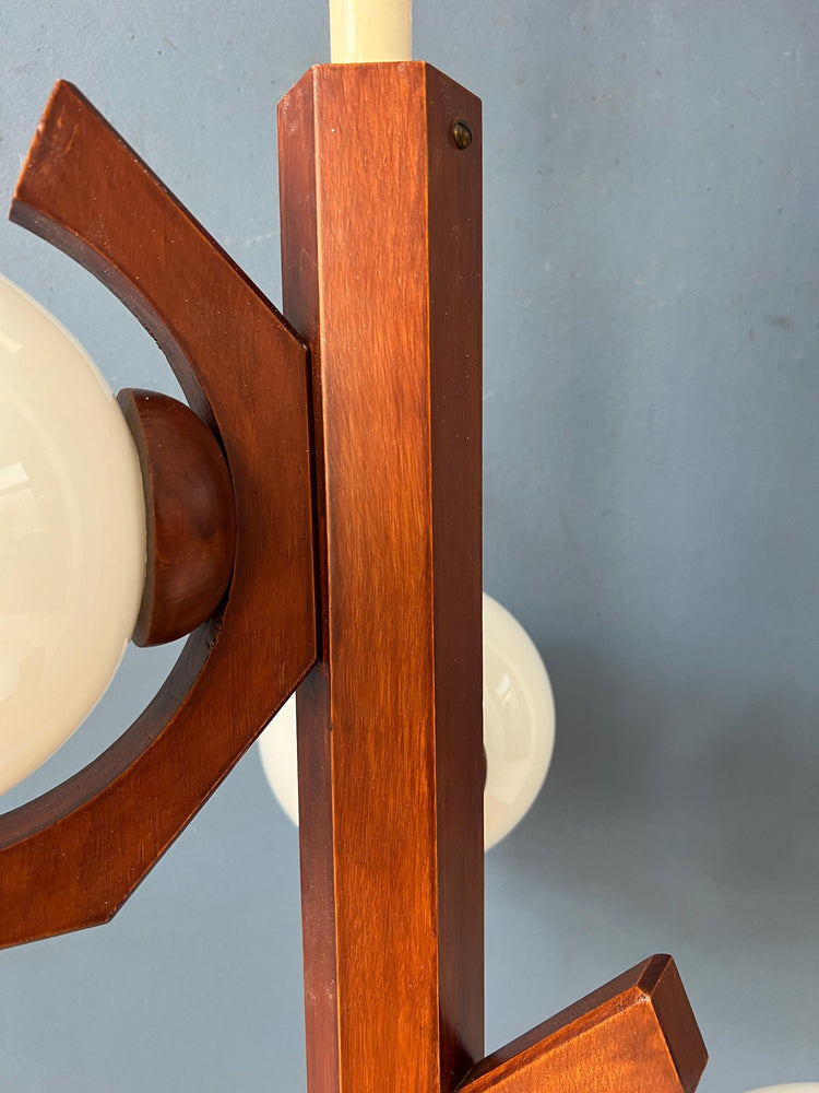 Brown Mid Century Bony Pendant Lamp with Opaline Glass Shades