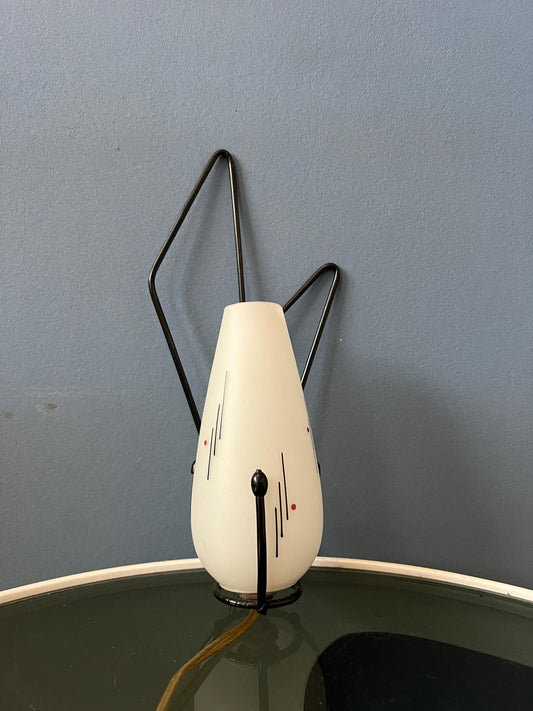 Mid Century Philips Opaline Glass Sconce Wall Lamp with Black Frame