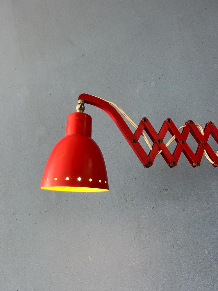 Mid Century Red Hala Vintage Scissor Wall Lamp