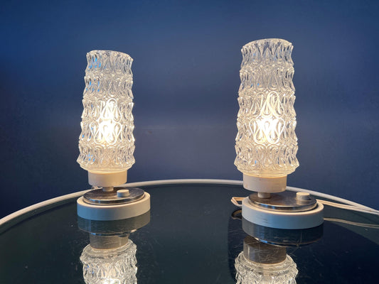 Set (2) of Mid Century Clear Crystal Glass Bedside Table Lamps