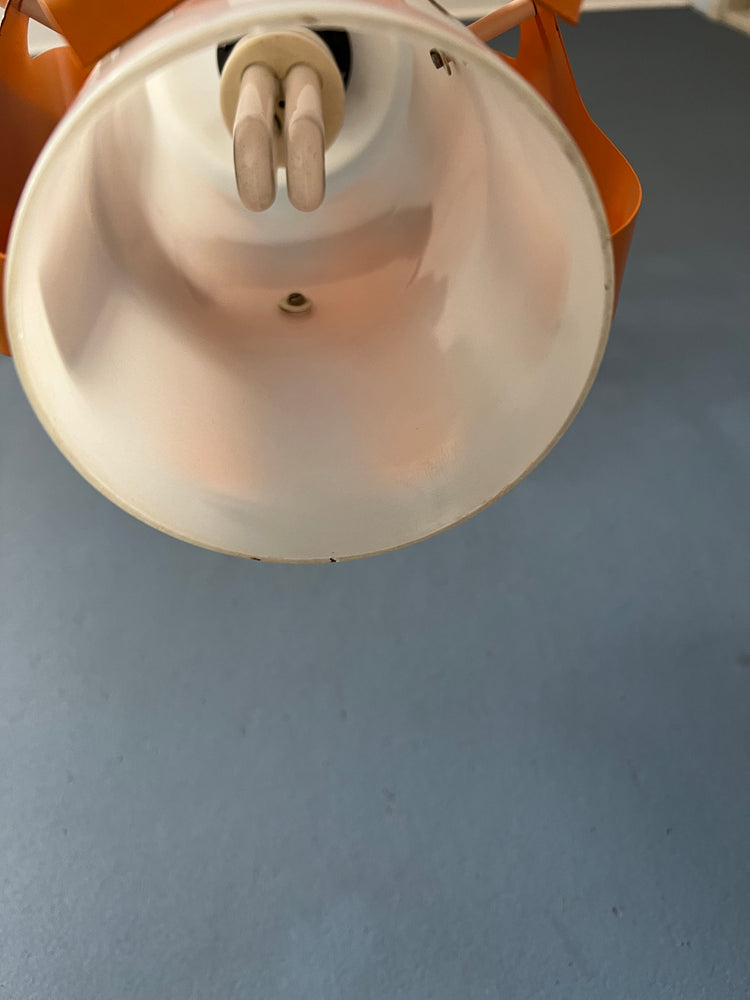 White Opaline Glass Pendant Lamp with Orange Iron Frame
