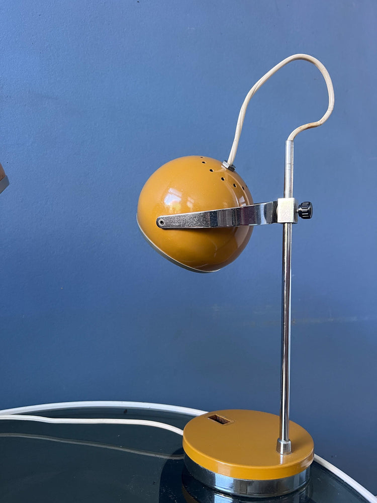 Set of 2 Yellow Space Age Eyeball Table Lamps | Vintage Mid Century Lights