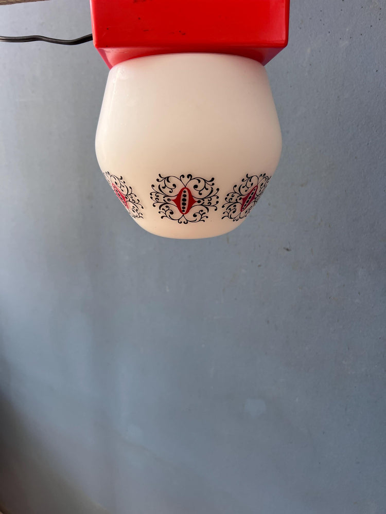 Vintage Opaline Glass Thabur Ceiling Lamp with Orange Ceiling Cap