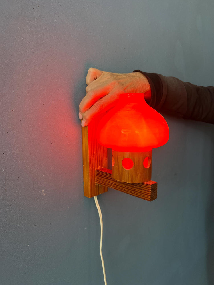 Vintage 50s Aneta Pine Wall Sconce with Orange Glass Shade