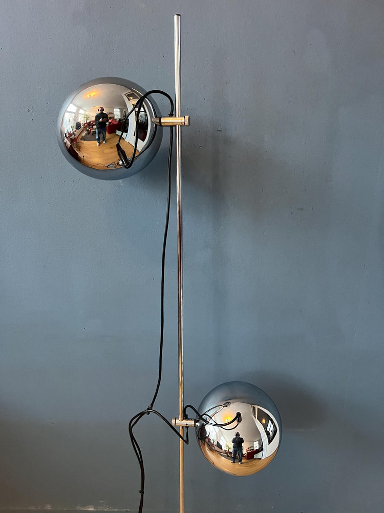 70s Mid Century Chrome Herda Eyeball Floor Lamp