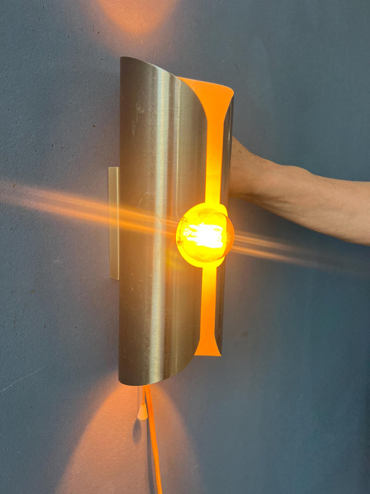 Vintage Brushed Steel Polam / Raak Space Age Wall Lamp