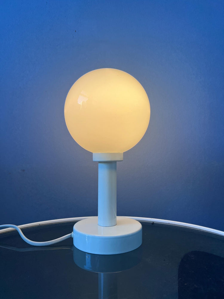 Vintage White Space Age Opaline Glass Table Lamp | Mid Century Light