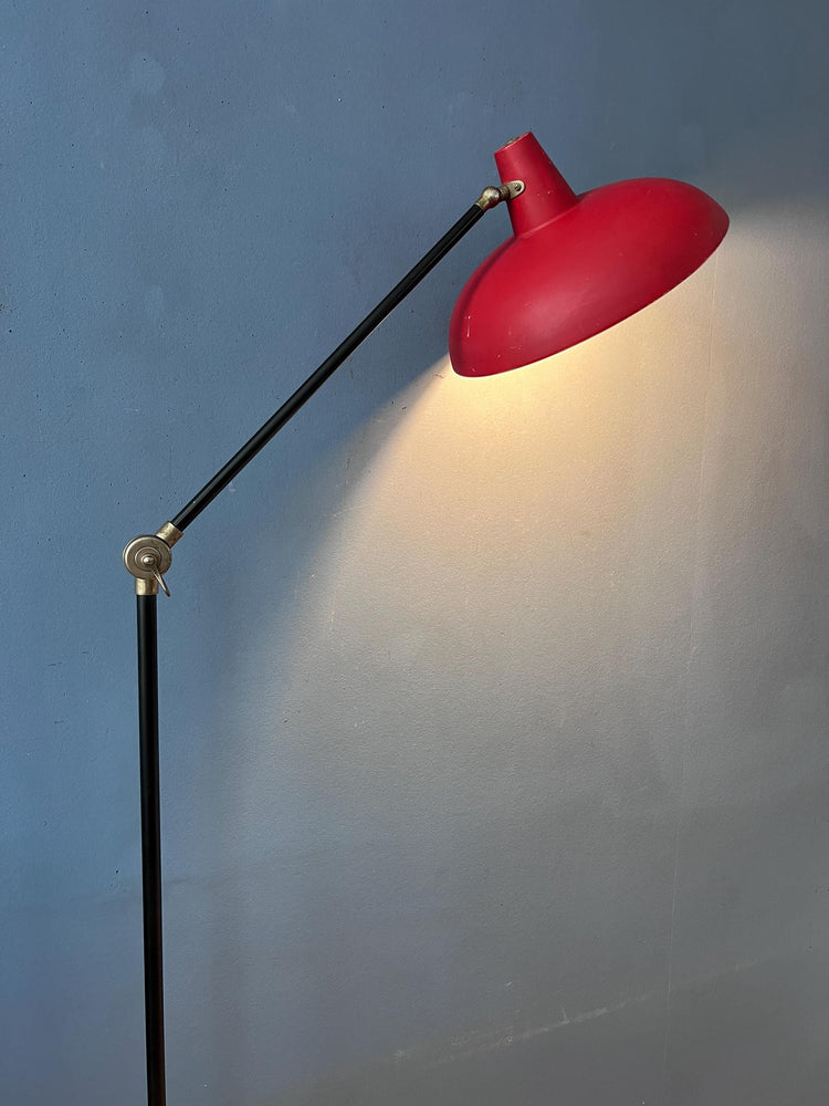 Vintage Red Anvia Floor Lamp by J.J.M. Hoogervorst, Adjustable Metal Lamp