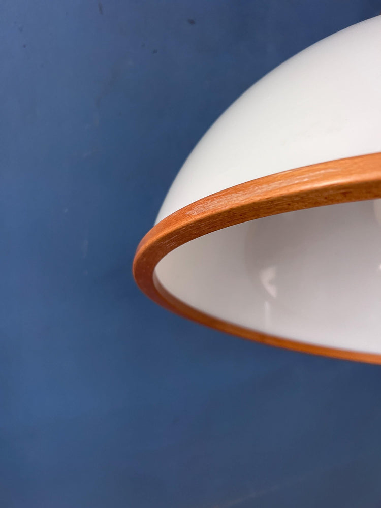 Vintage White Wooden Steinhauer Pendant Lamp, Plexiglass Suspension Light