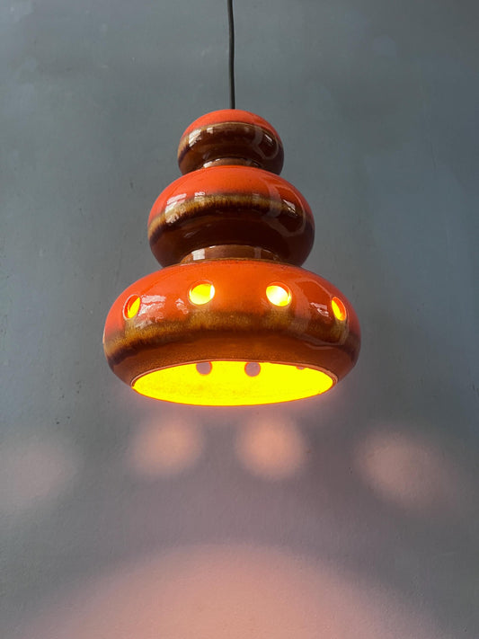 Red Ceramic Pendant Lamp - West Germany Hanging Lamp