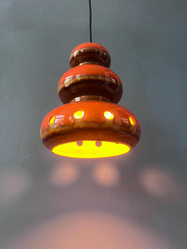 Red Ceramic Pendant Lamp - West Germany Hanging Lamp