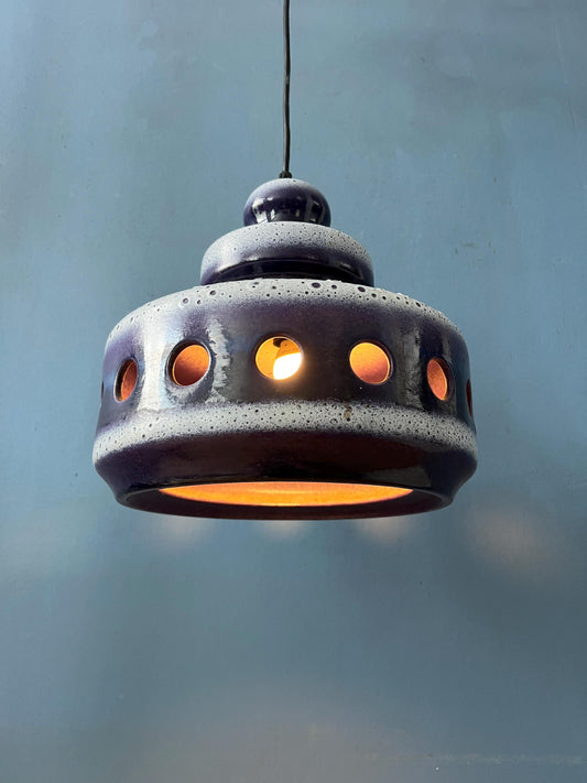 Purple West Germany Ceramic Flying Saucer Pendant Lamp