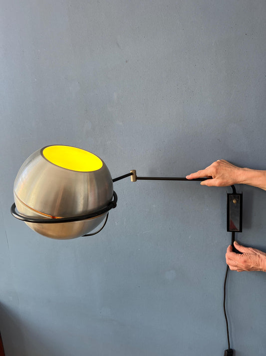 Vintage Mid Century Silver Globe Swing Arm Wall Lamp