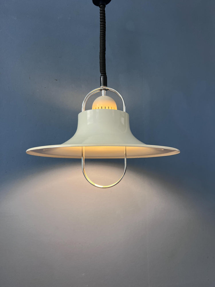 Vintage Dijkstra Pendant Lamp White & Chrome - Mid Century Modern Light Fixture