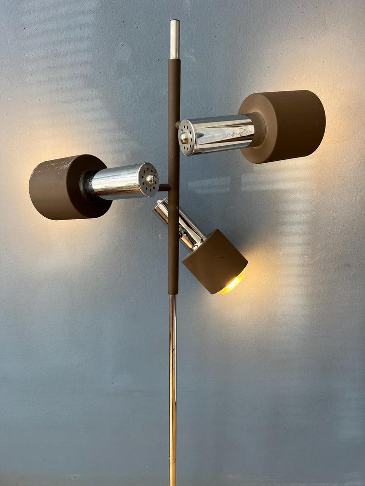 Vintage Brown and Chrome Dijkstra Space Age Floor Lamp